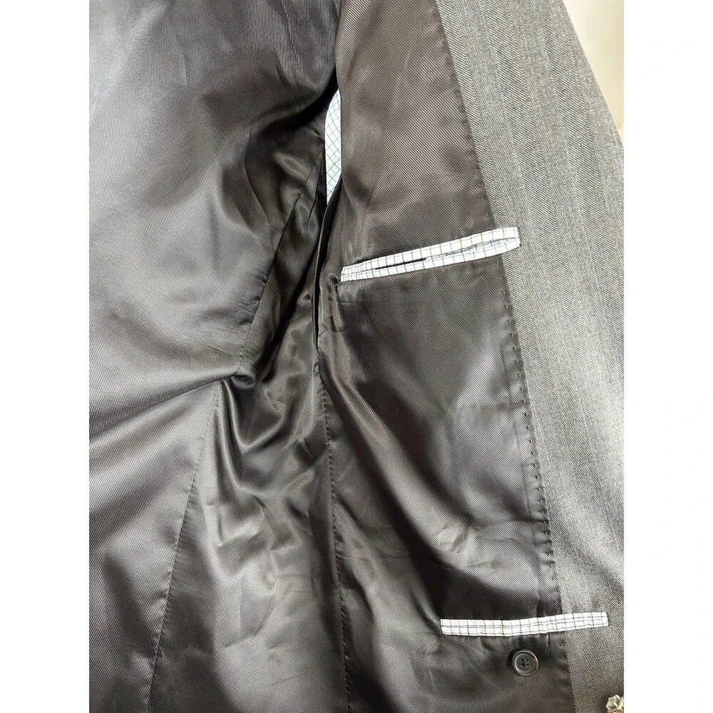 Saddlebred Gray Solid Blazer Jacket 40R Single-Breasted 2-Button Notch Lapel